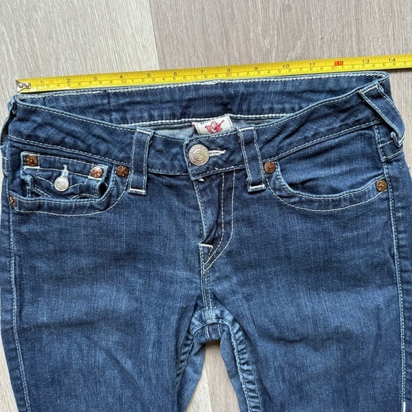 True Religion Dark Blue Straight Leg Jeans Size 27 Low Rise Casual Streetwear - Picture 4 of 14